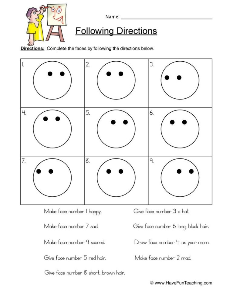 Following Directions Worksheet