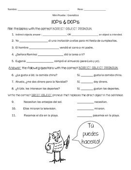 Indirect Object Pronouns Spanish Worksheet