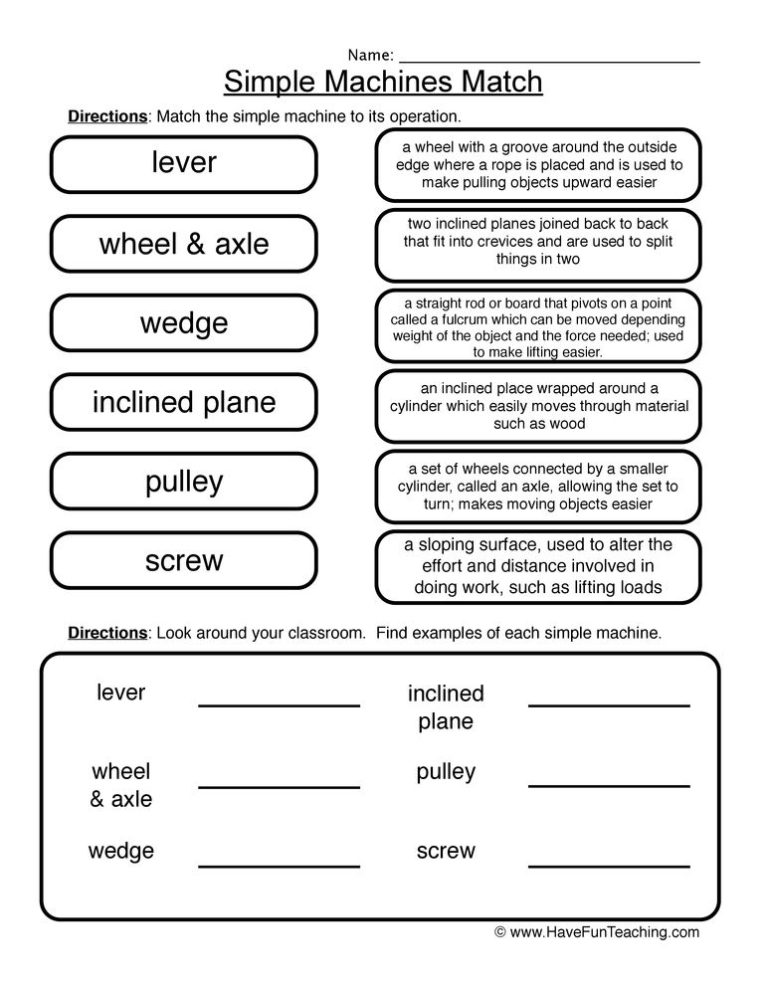 Simple Machines Worksheets Free Printables