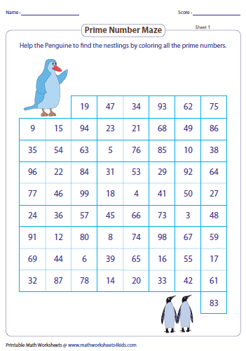 Prime Numbers Worksheet