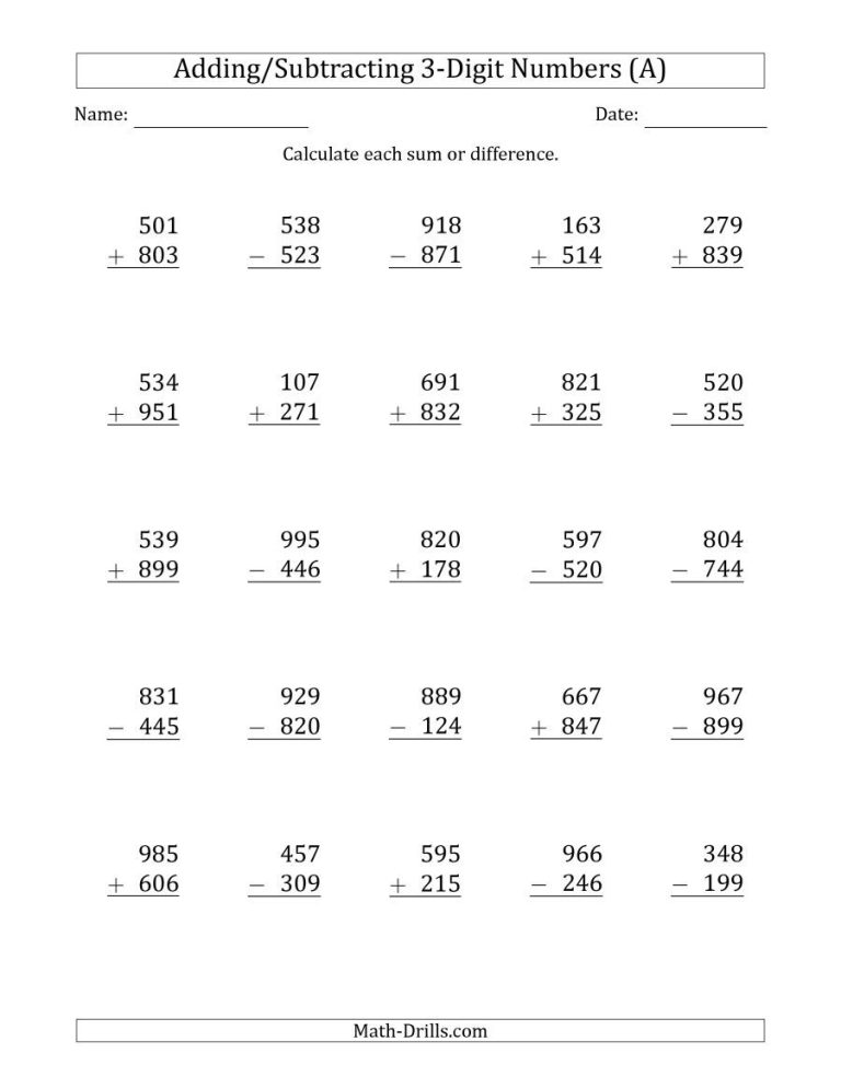 Math Drills Subtraction