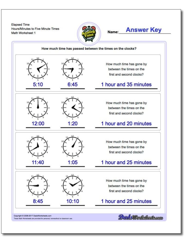 Elapsed Adding And Subtracting Time Worksheets