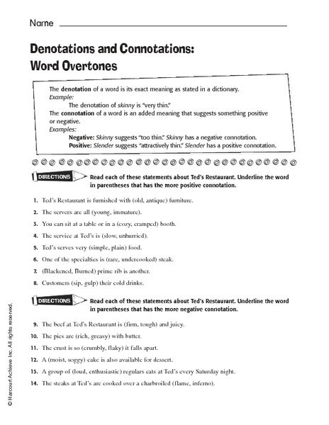 Connotation And Denotation Worksheets