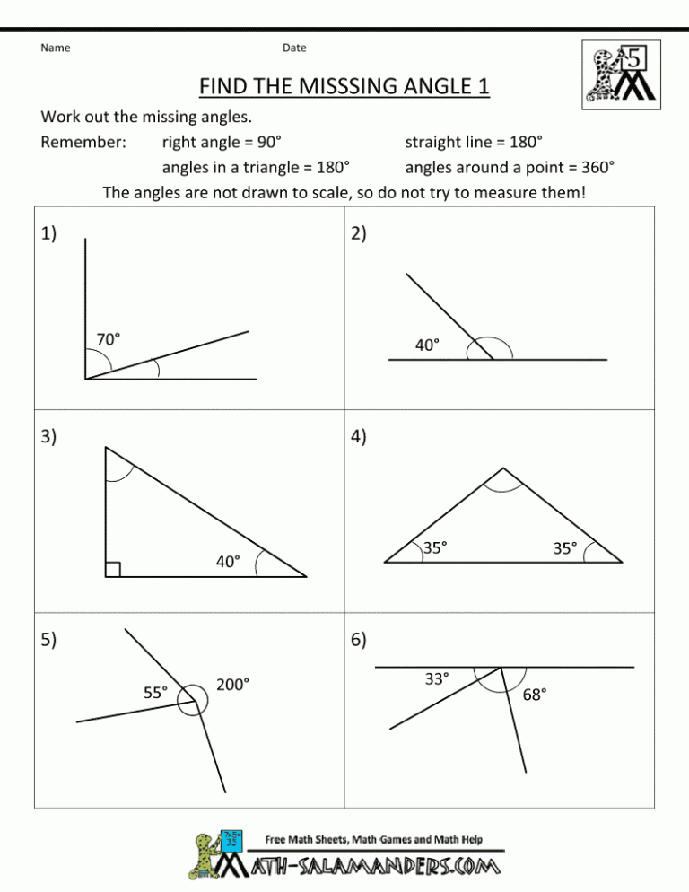 Find The Missing Angle Worksheet