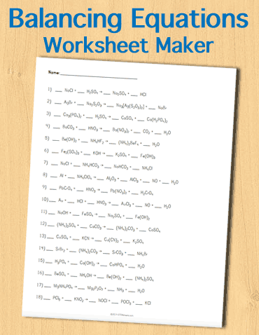 Balancing Chemical Equations Worksheet 8th Grade