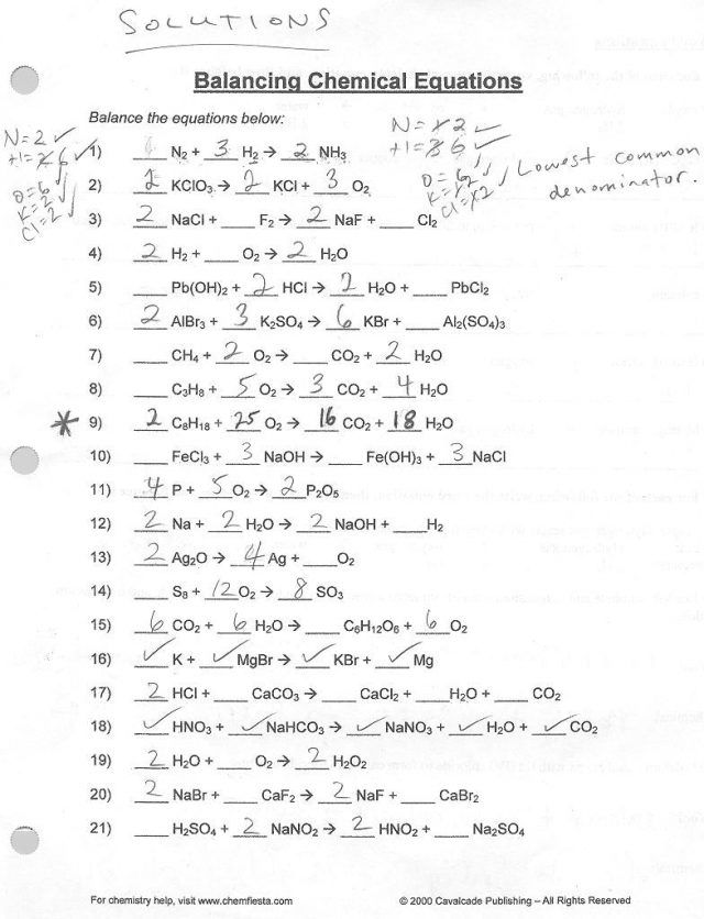 Balancing Equations Worksheet 1