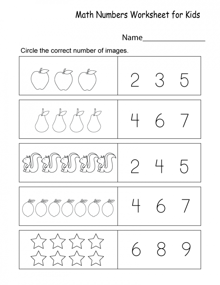 Free Math Worksheets For Kindergarten