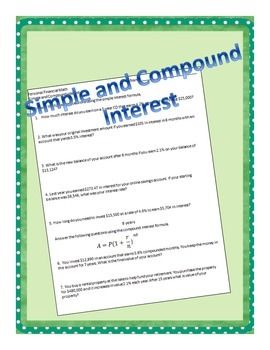 Simple Interest Worksheet I=prt Answers