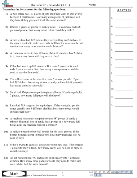 Common Core Sheets Daily Review Answer Key