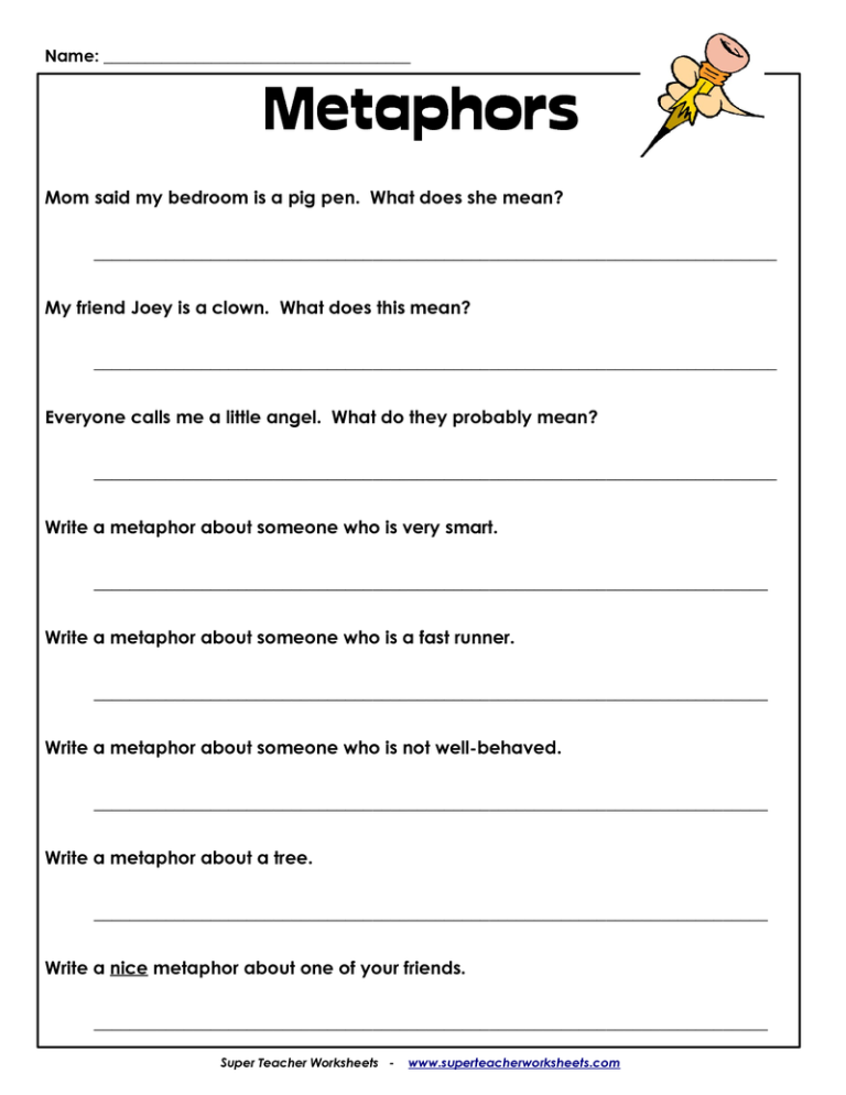 Figurative Language Worksheets 5th Grade