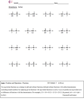 Common Core Sheets Fractions