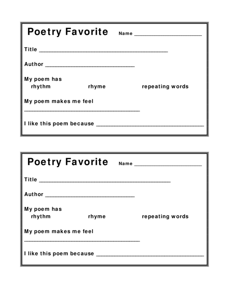 Poetry Worksheets