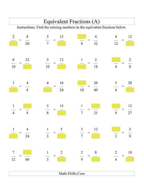 Equivalent Fractions Worksheet 7th Grade