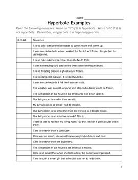 Hyperbole Worksheets