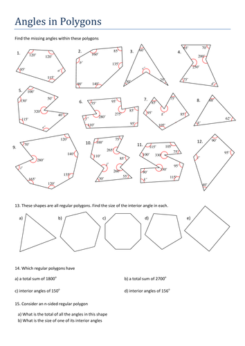 Angles In Polygons Worksheet