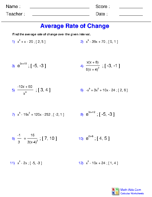 Calculus Worksheets