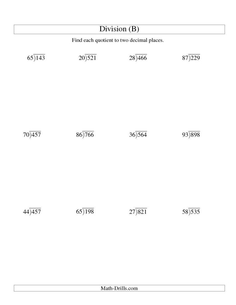 Long Division Problems With Decimals