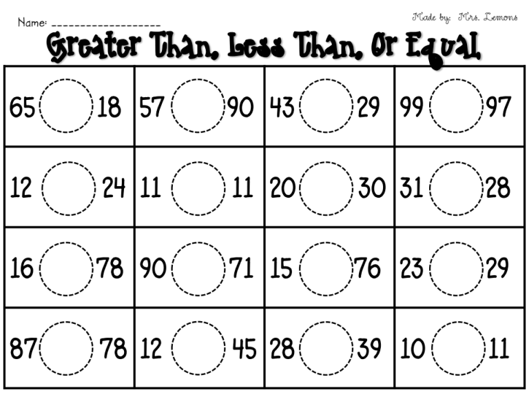 Comparing Numbers Worksheets