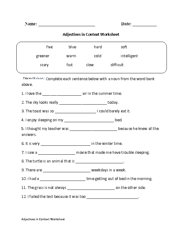 Adjectives Worksheets With Answers