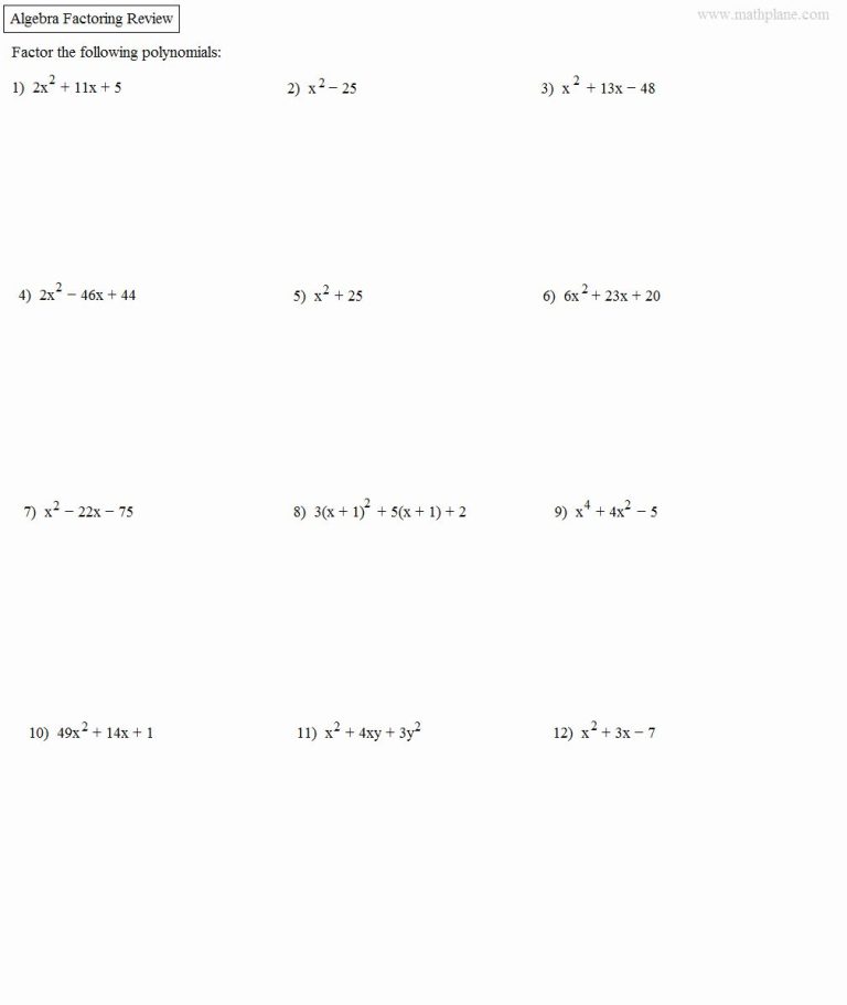 Factoring Worksheet