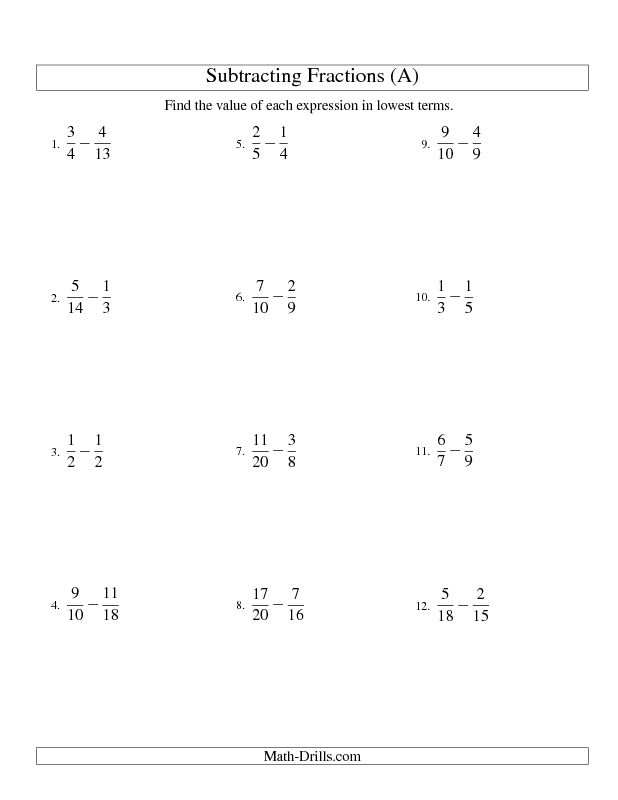 Adding And Subtracting Fractions Worksheets