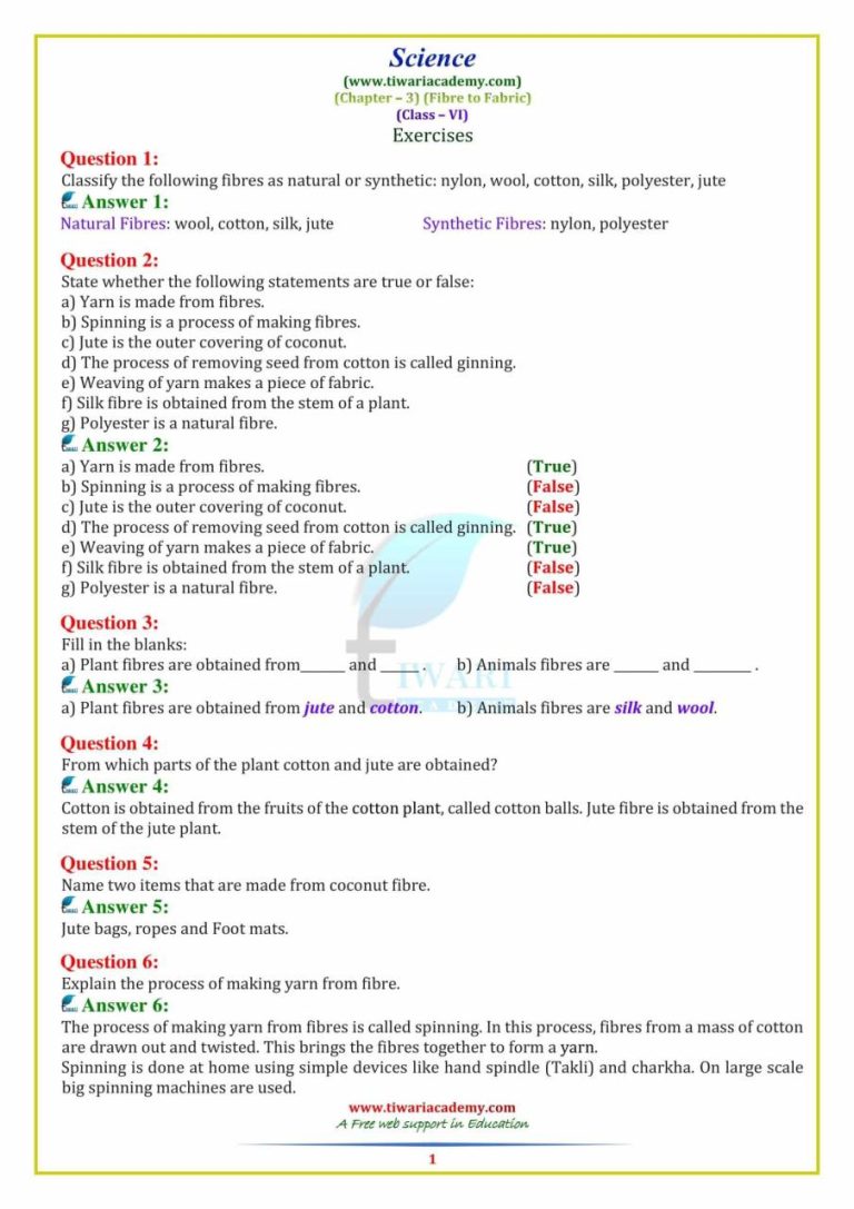 Class 6 Science Worksheets Chapter 3