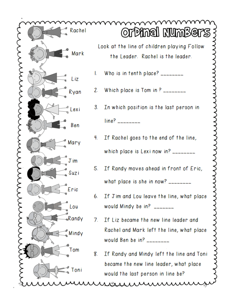 Ordinal Numbers Worksheet Grade 2