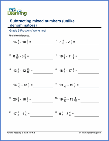 Fractions Worksheets Grade 5