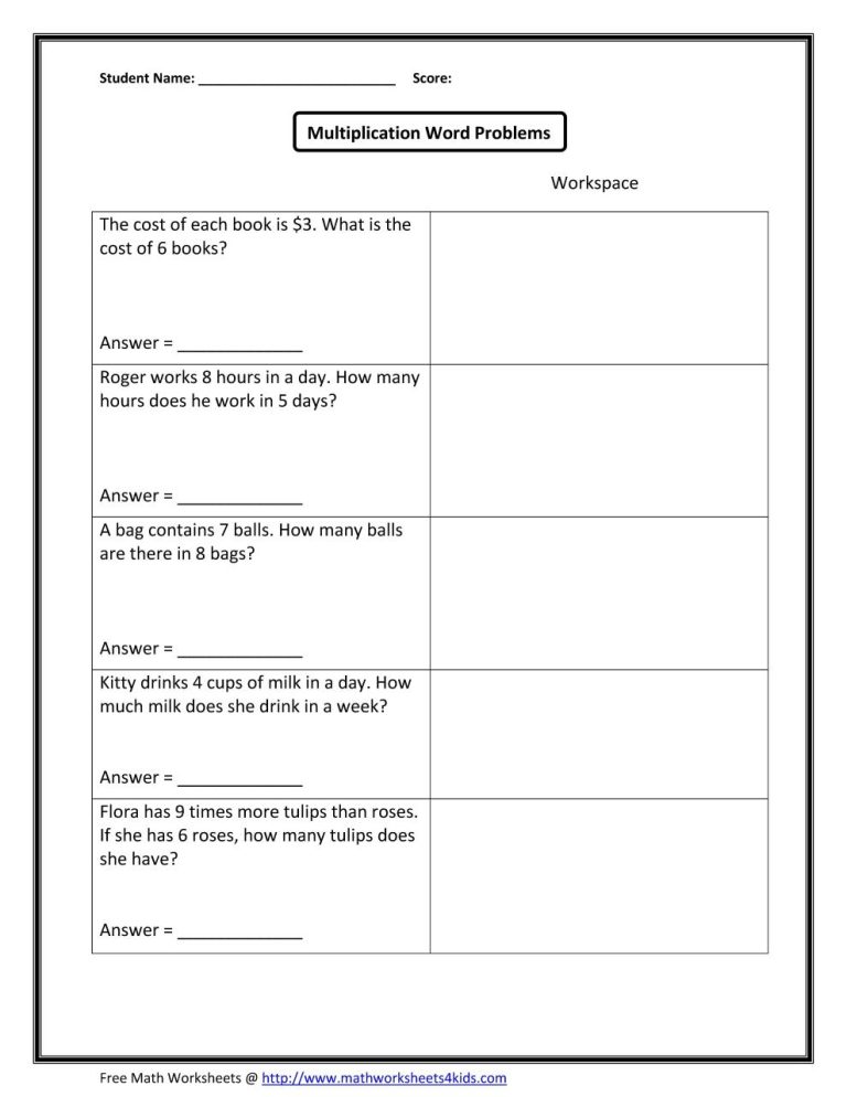 Multiplication Word Problems 5th Grade