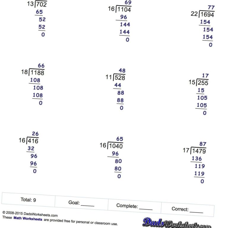 Long Division Problems With Decimal Answers