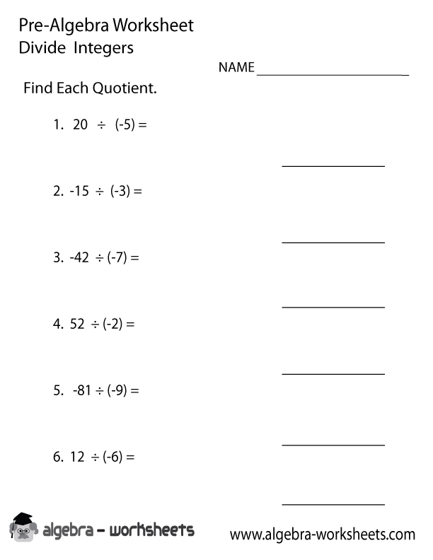 Pre Algebra Worksheets