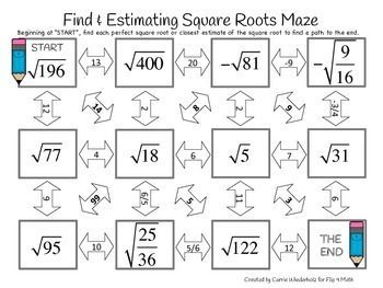 Estimating Square Roots Worksheet