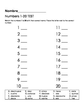 Numbers Worksheet Spanish