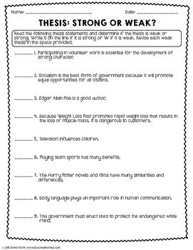 Thesis Statement Worksheet