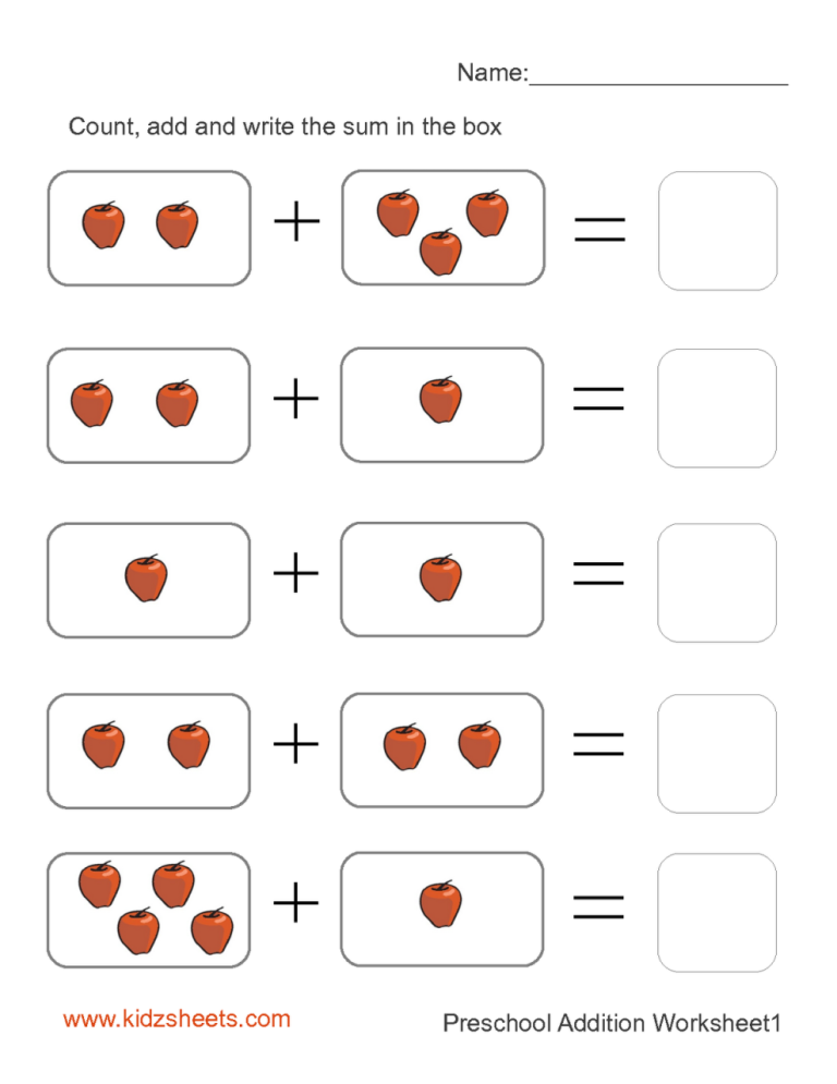 Simple Addition Worksheets Preschool