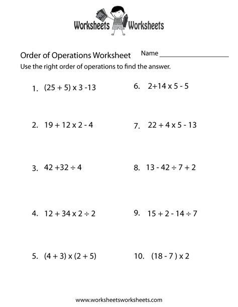 5th Grade Math Worksheets Order Of Operations