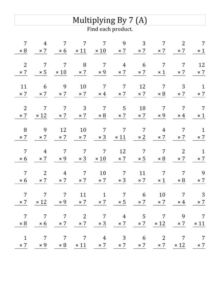 7 Times Table Worksheet