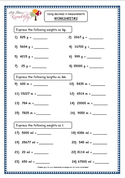 Maths Worksheet For Class 4