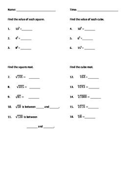 Squares And Square Roots Class 8 Worksheet