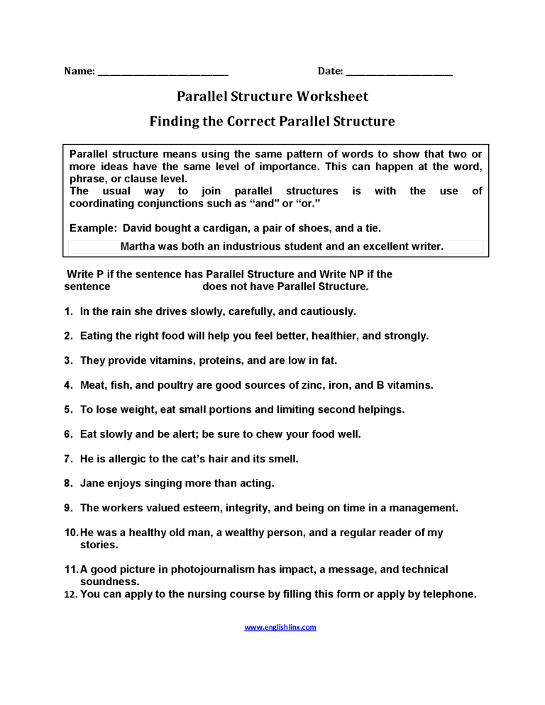 Parallel Structure Worksheet