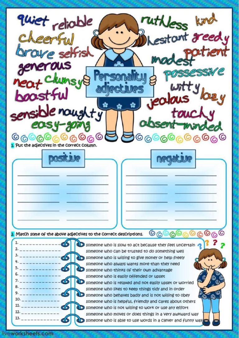 Personality Adjectives Worksheet