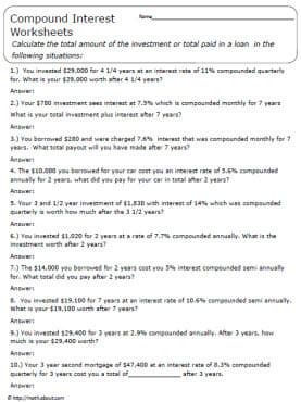 Compound Interest Worksheet