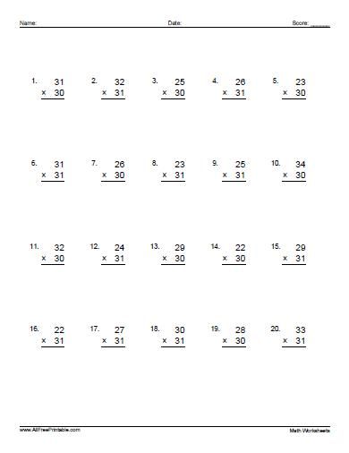 Double Digit Multiplication Worksheets